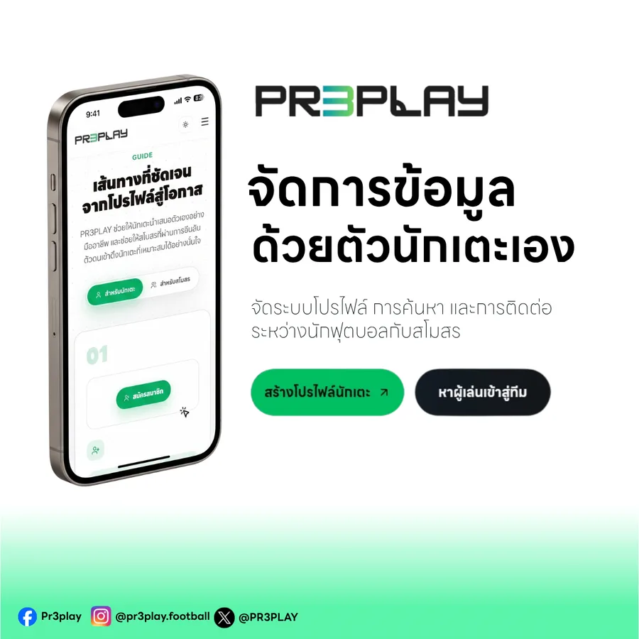 แนะนำแพลตฟอร์ม PR3PLAY สำหรับนักฟุตบอลและสโมสร